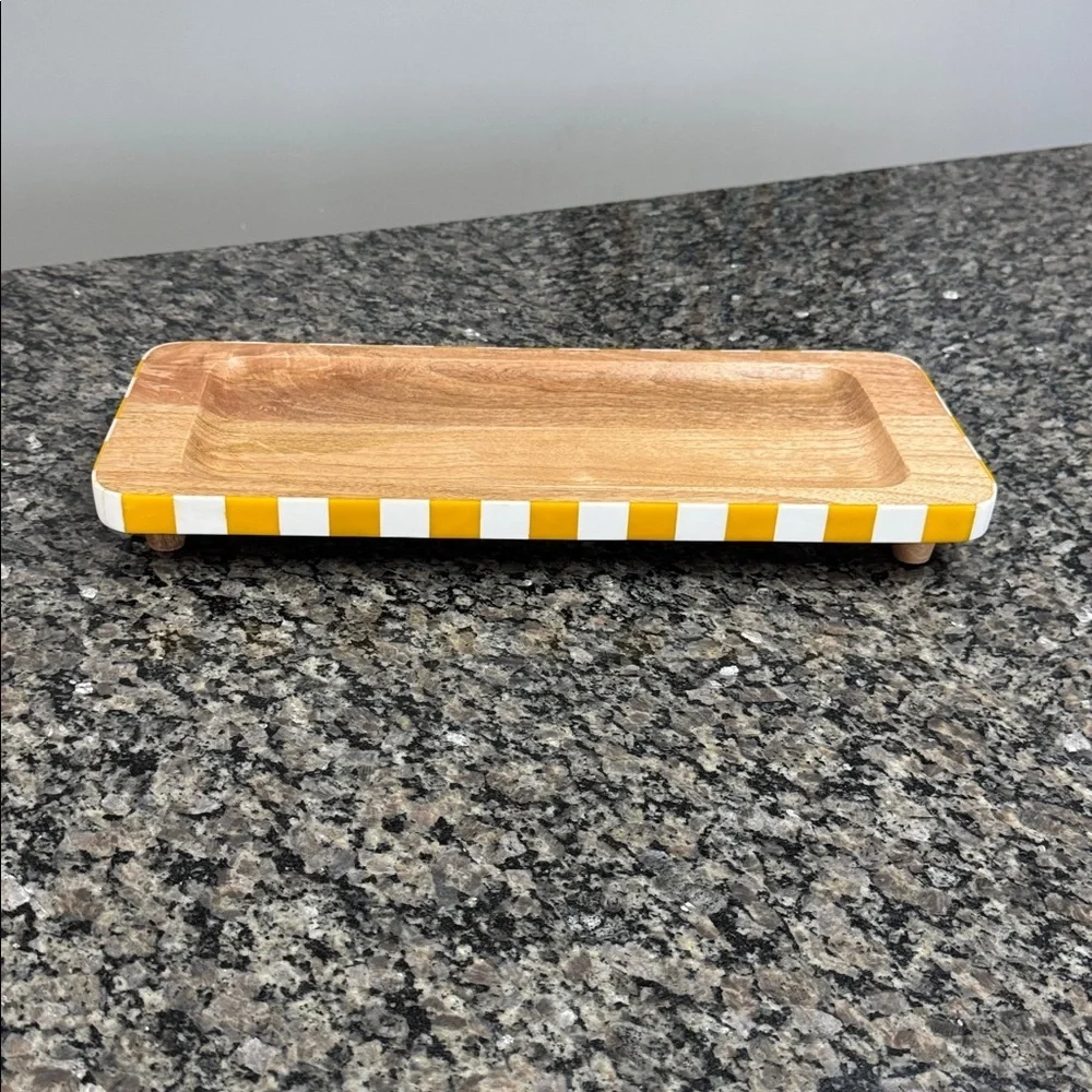 Striped yellow Wooden serving Tray 1 tray